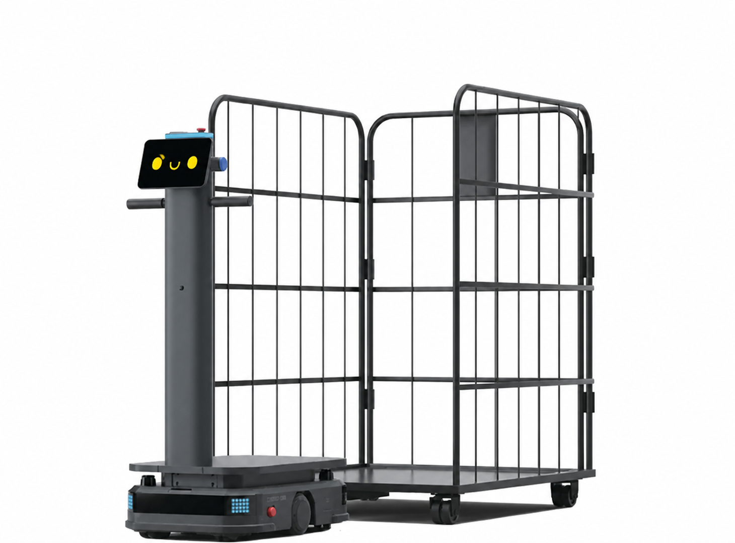 Jeff Bot con gabbia logistica e faccina giallo sicurezza